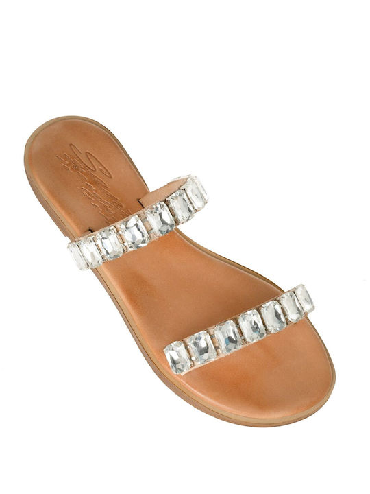 Sante Leather Women's Flat Sandals in Beige Color