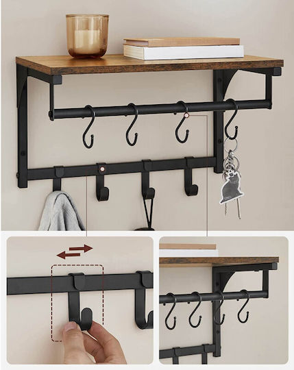 Vasagle Antique Wooden Wall Hanger 8 Hooks Brown 40x24x24cm
