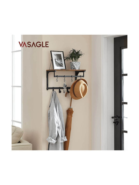 Vasagle Antique Wooden Wall Hanger 8 Hooks Brown 40x24x24cm