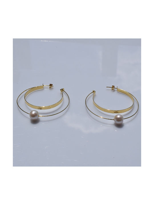 Bizoutaki Earrings Hoops made of Silver with Stones & Pearls