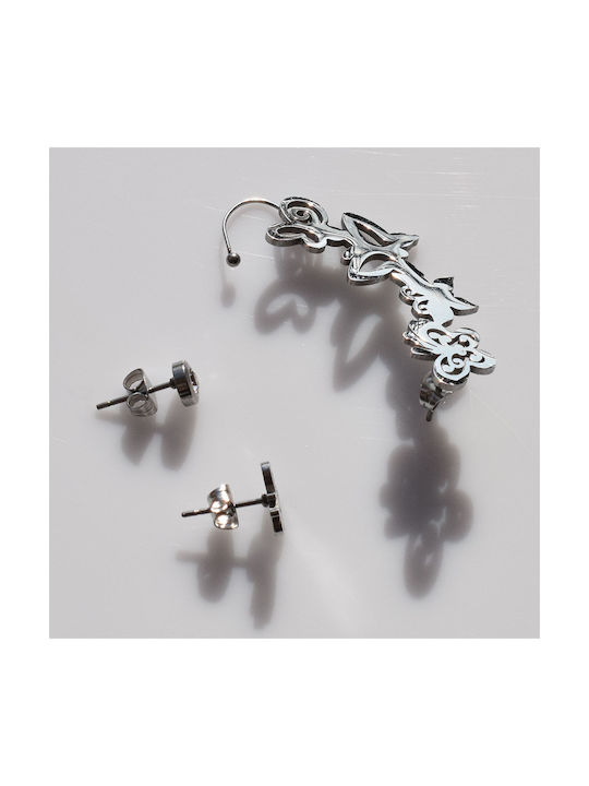 Bizoutaki Set Earrings Ear Climbers made of Steel with Stones