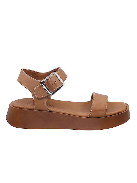 Softies Leather Women's Flat Sandals Anatomic in Tabac Brown Color