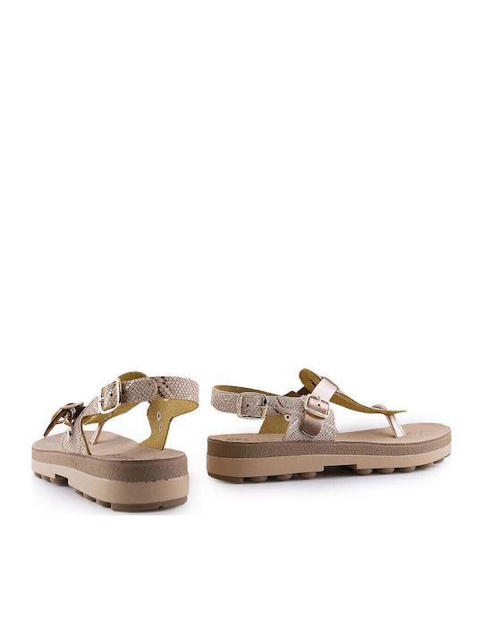 Marlena Leather Women's Flat Sandals Anatomic Rosegold Lizard