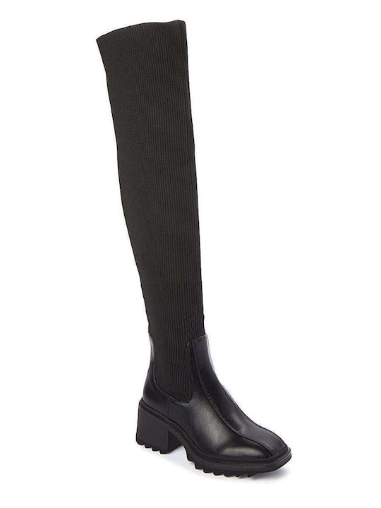 Keep Fred Leather Over the Knee Medium Heel Women's Boots Black