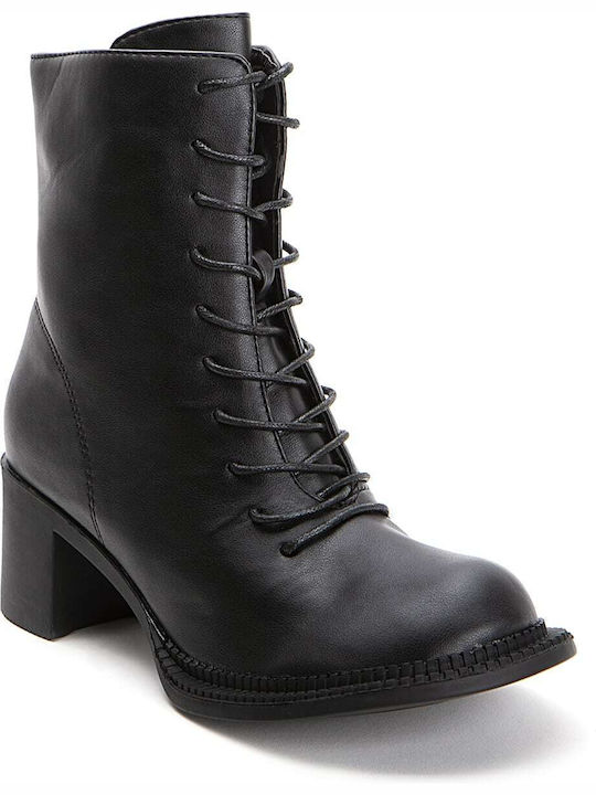 Keep Fred Women's Medium Heel Combat Boots Black