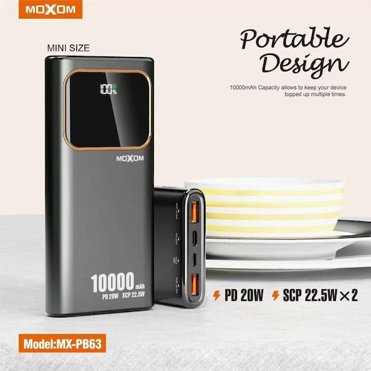 Moxom MX-PB63 Power Bank 10000mAh 20W με 2 Θύρες USB-A Power Delivery Μαύρο
