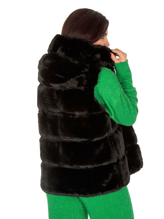 Women's Sleeveless Short Fur Black
