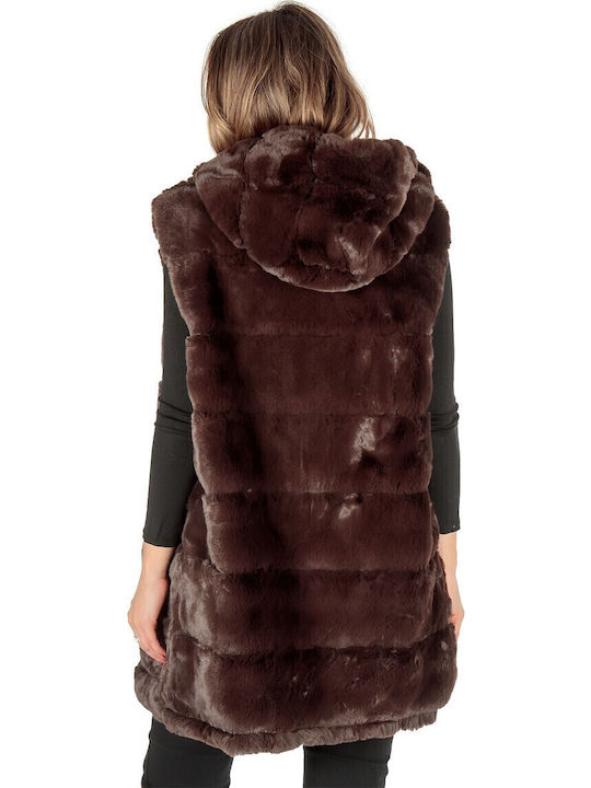 Women's Sleeveless Long Fur Brown