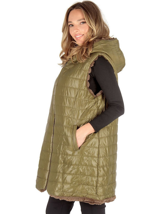 Women's Sleeveless Short Fur Green
