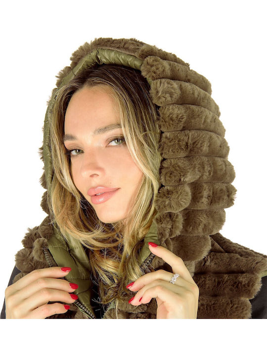 Women's Sleeveless Short Fur Green