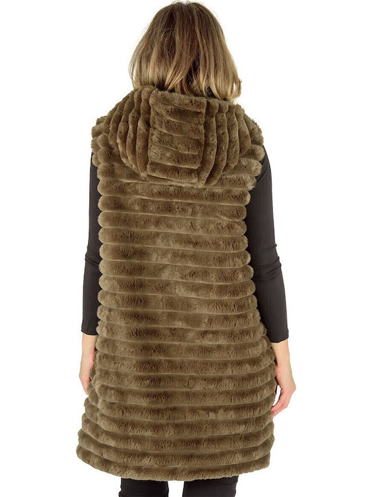 Women's Sleeveless Short Fur Green