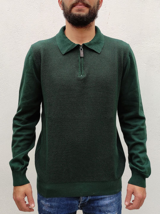 Dors Men's Long Sleeve Sweater Polo Green