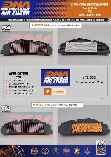 DNA Filters Motorcycle Air Filter for Sym GTS 300