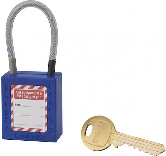 Thirard Plastic Padlock with Cable with Key 38mm Blue 1pcs