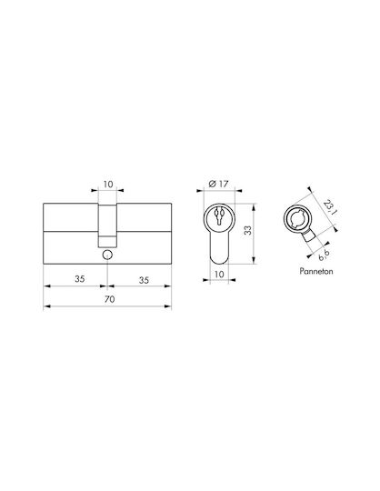 Thirard Lock Cylinder Security 70mm (35-35) with 5 Keys Silver