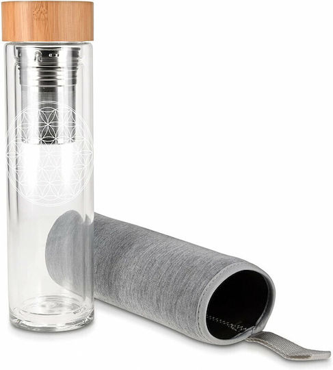 Navaris Flower Life Bottle Water Glass with Screw Cap Transparent 450ml