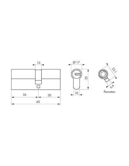 Thirard Zylinderschloss Sicherheits 65mm (30-35) mit 4 Schlüssel Silber