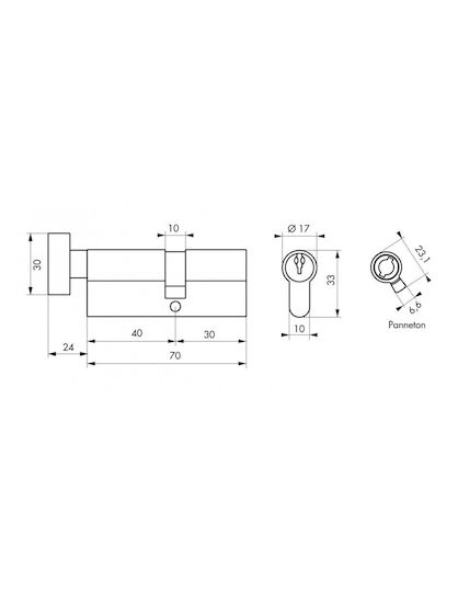 Thirard Lock Cylinder Security 70mm (40-30) with Knob and 3 Keys Gold