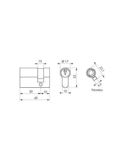 Thirard Lock Cylinder Security Half 40mm (30-10) with 5 Keys Silver