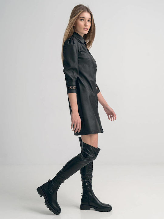 Emporio Grama Mini Shirt Dress Dress Leather Black