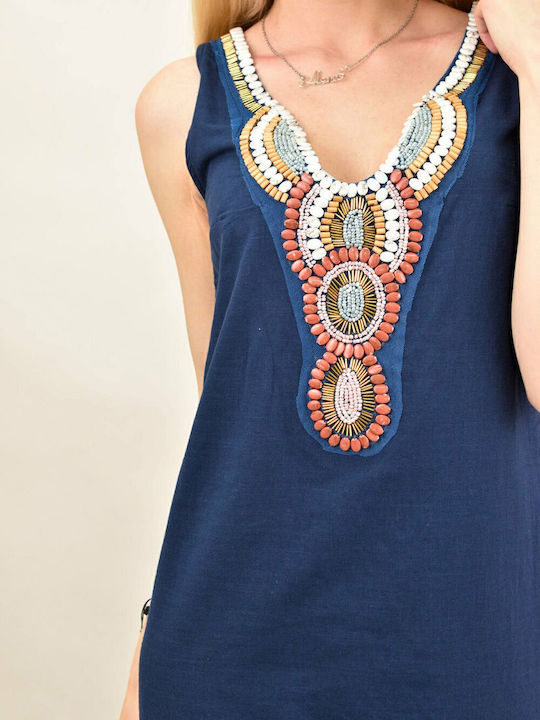 Καλοκαιρινό Midi Φόρεμα Navy Μπλε 13567