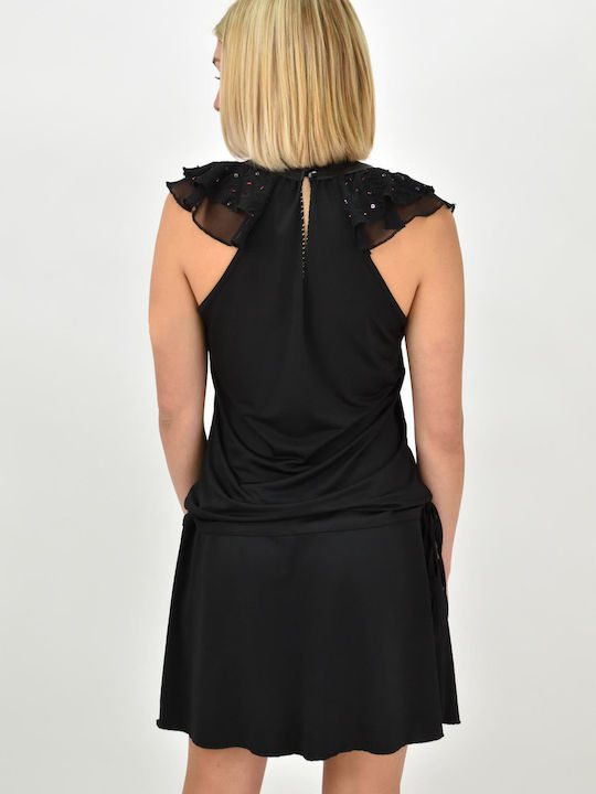 Sommer Mini Abendkleid mit Rüschen Schwarz