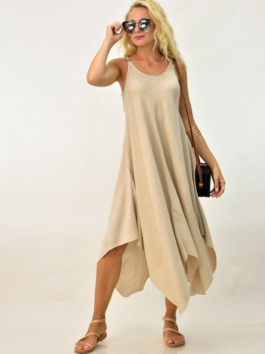 Sommer Midi Kleid Beige