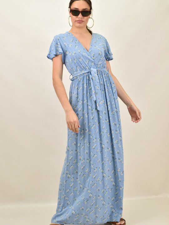 Potre Sommer Maxi Kleid Wickel Hellblau