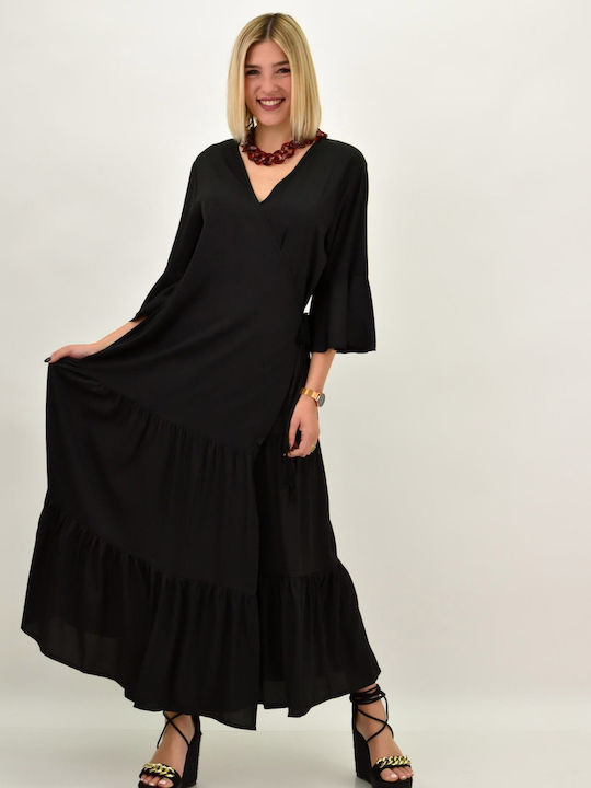 Potre Sommer Maxi Kleid Wickel Schwarz