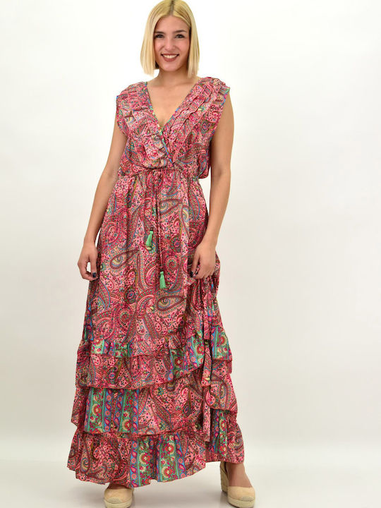 Potre Summer Maxi Dress with Ruffle Pink