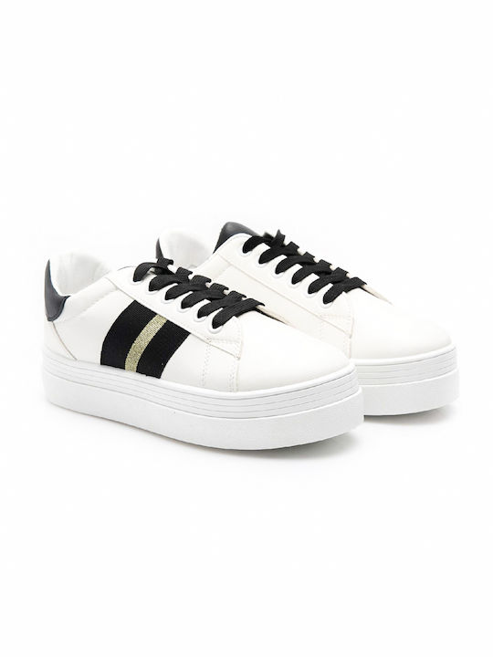 Malesa Damen Flatforms Sneakers Weiß