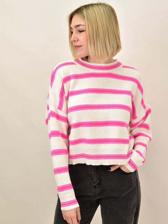 Potre Women's Long Sleeve Sweater Striped Pink