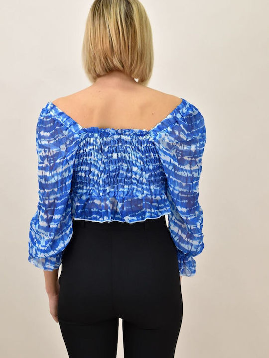 Γυναικεία Μπλούζα Off-Shoulder με Μανίκι 3/4 Καλοκαιρινή Μπλε