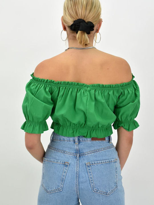 Women's Summer Crop Top Off-Shoulder Short Sleeve Green