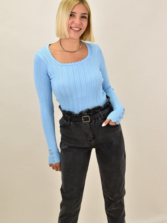 Potre Damen Bluse Langärmelig Hellblau