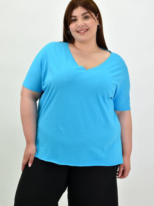 Potre Women's T-shirt with V Neckline Light Blue