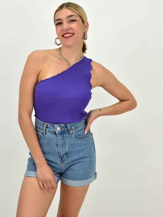 Potre Women's Summer Blouse with One Shoulder Purple