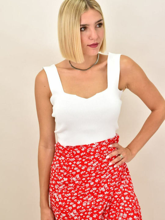 Potre Women's Summer Blouse Sleeveless with V Neckline White