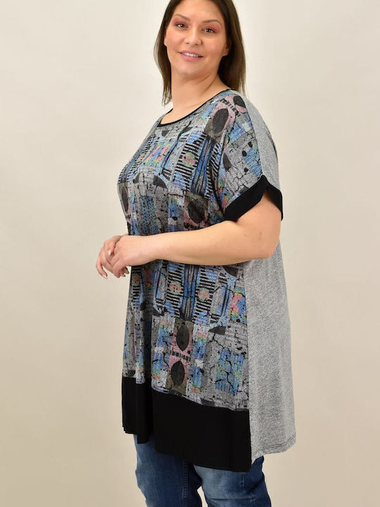 Women's Tunic Dress Short Sleeve Gray 2079