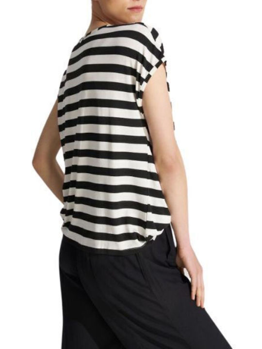 Ale - The Non Usual Casual Women's Summer Blouse Short Sleeve Striped Black