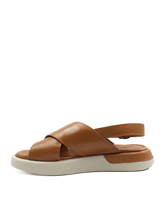 Leder Flache Sandalen für Damen Flatforms in Tabac Braun Farbe