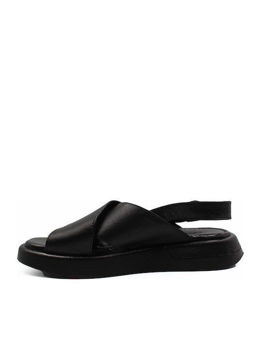 Δερμάτινα Γυναικεία Σανδάλια Flatforms Μαύρα