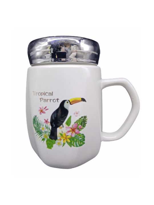 Toucan Ceramic Cup with Lid White 400ml