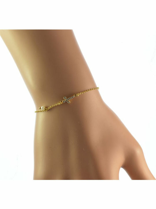 Paraxenies Bracelet Chain with Cross design made of Silver Gold Plated with Zircon