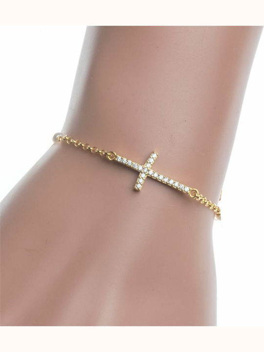 Paraxenies Bracelet Chain with Cross design made of Silver Gold Plated with Zircon