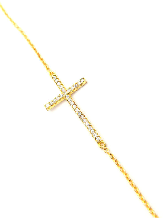 PS Silver Bracelet Chain with Cross design made of Silver Gold Plated with Zircon