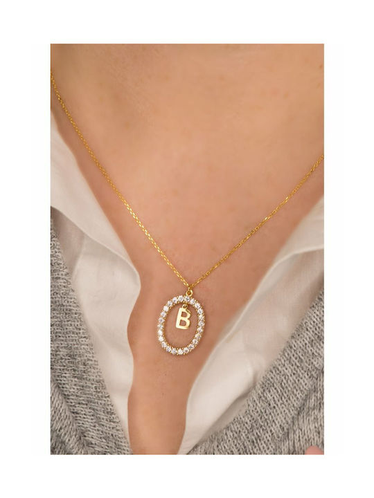 Paraxenies Necklace Monogram from Gold Plated Silver with Zircon