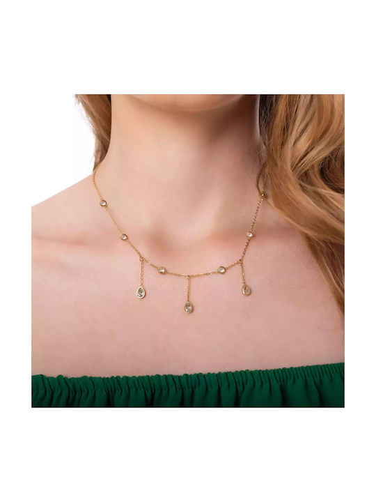 Oxzen Necklace from Gold Plated Steel with Zircon