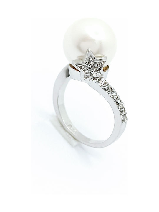 PS Silver Damen Ring mit Perlen & Zirkonia aus Silber