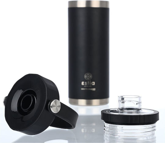 Estia Travel Chug Save The Aegean Recyclable Thermos Bottle Stainless Steel BPA Free 500ml Midnight Black